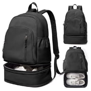 Gym Backpack with Shoe Compartment, Waterproof Lightweight Sport Bag for Men & Women, Casual Travel Swimming Bag, Black