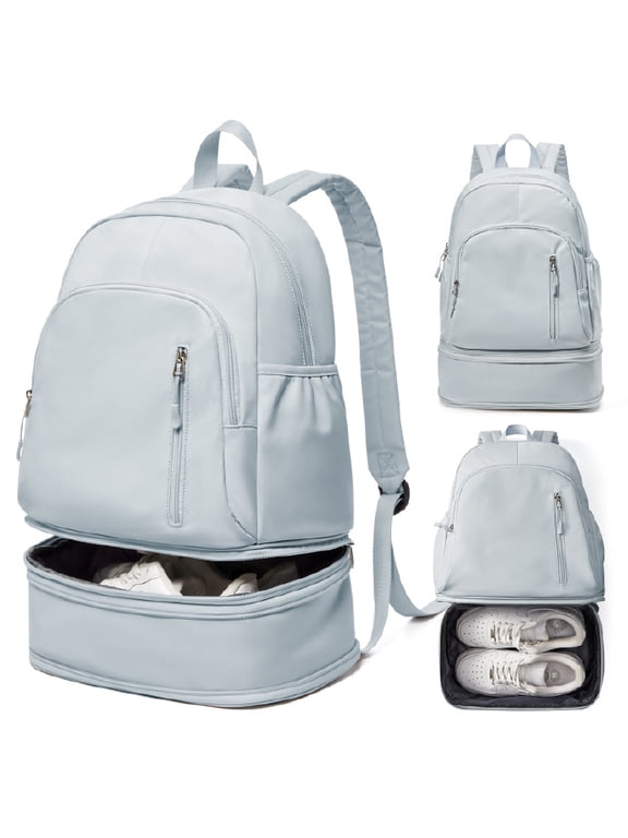 Gym Backpack with Shoe Compartment, Waterproof Lightweight Sport Bag for Men & Women, Casual Travel Swimming Bag, Light Blue