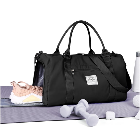 SYCNB Gym Bag for Women Men with Wet Pocket, Travel Duffle Bag Sport Gym Tote Bag with Shoe Compartment, Carry on Overnight Bag Hospital Bag Black
