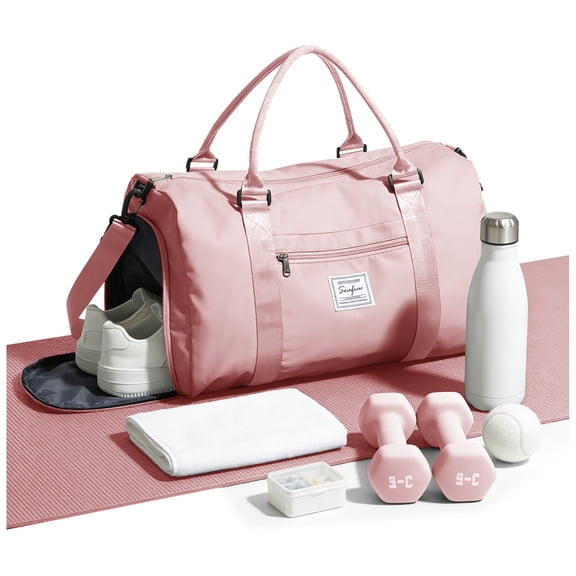 SYCNB Gym Bag for Women Men with Wet Pocket, Travel Duffle Bag Sport Gym Tote Bag with Shoe Compartment, Carry on Overnight Bag Hospital Bag Pink