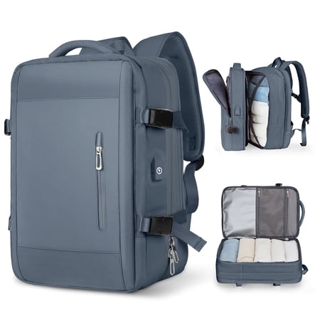 Extra Large Travel Backpack for Women Men Flight Approved, 42L Expandable Personal Item Travel Bag Water Resistant Business, Carry on Laptop Backpack Casual Daypack for College Hiking Jewel Blue