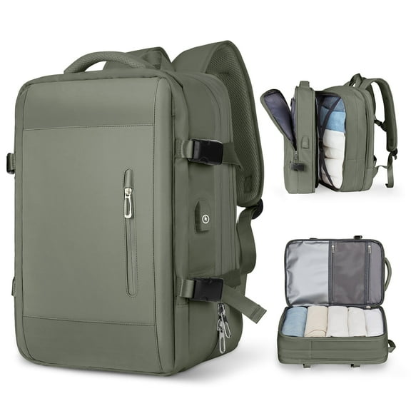 Extra Large Travel Backpack for Women Men Flight Approved, 42L Expandable Personal Item Travel Bag Water Resistant Business, Carry on Laptop Backpack Casual Daypack for College Hiking Olive Green