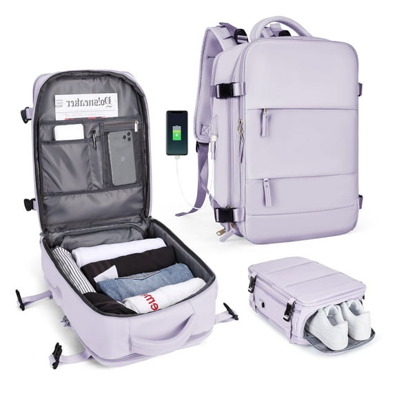 SYCNB Large Backpack for Women Men, Carry On Backpack Flight Approved, Personal Item Bag Waterproof Luggage Backpack Small Laptop Backpack Purple