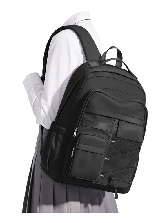 Large School Backpack for High School College Students, Waterproof Laptop Bookbag for Men Women, Commuting Hiking Daypack, Gift for Students, Black