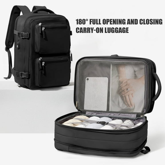 SYCNB Large Travel Backpack for Men Women, Mochila de Viaje Carry on Backpack Flight Approved Luggage Laptop Backpack, Personal Item Travel Backpack Waterproof Morral de Viaje Suitcase Daypack Black