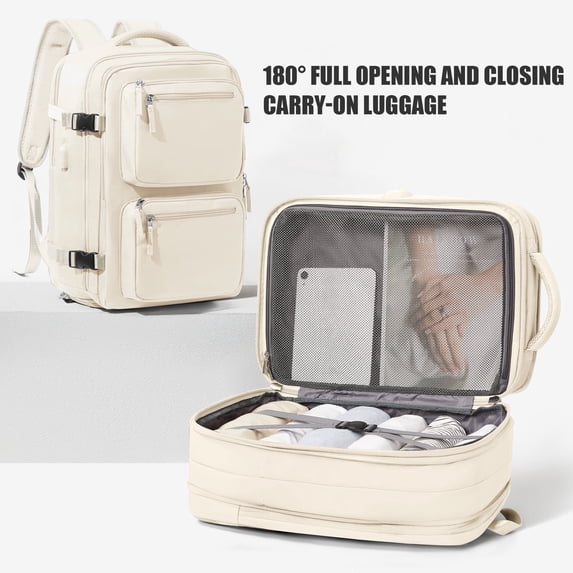 SYCNB Large Travel Backpack for Men Women, Mochila de Viaje Carry on Backpack Flight Approved Luggage Laptop Backpack, Personal Item Travel Backpack Waterproof Morral de Viaje Suitcase Daypack Beige