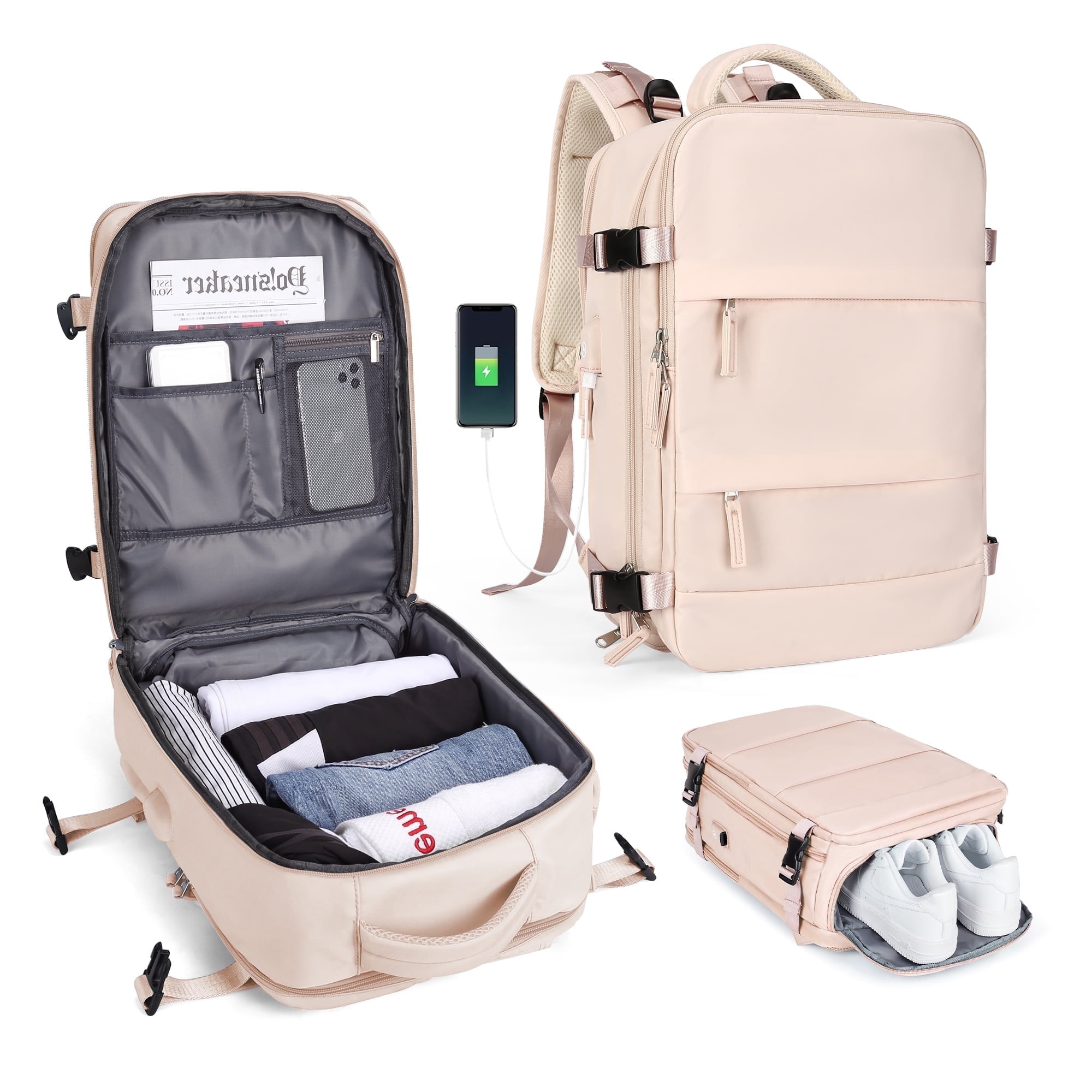 beige travel backpack Softsided backpack is designed for both traveling and everyday use Laptop Backpack for Women,15.6 Inch
