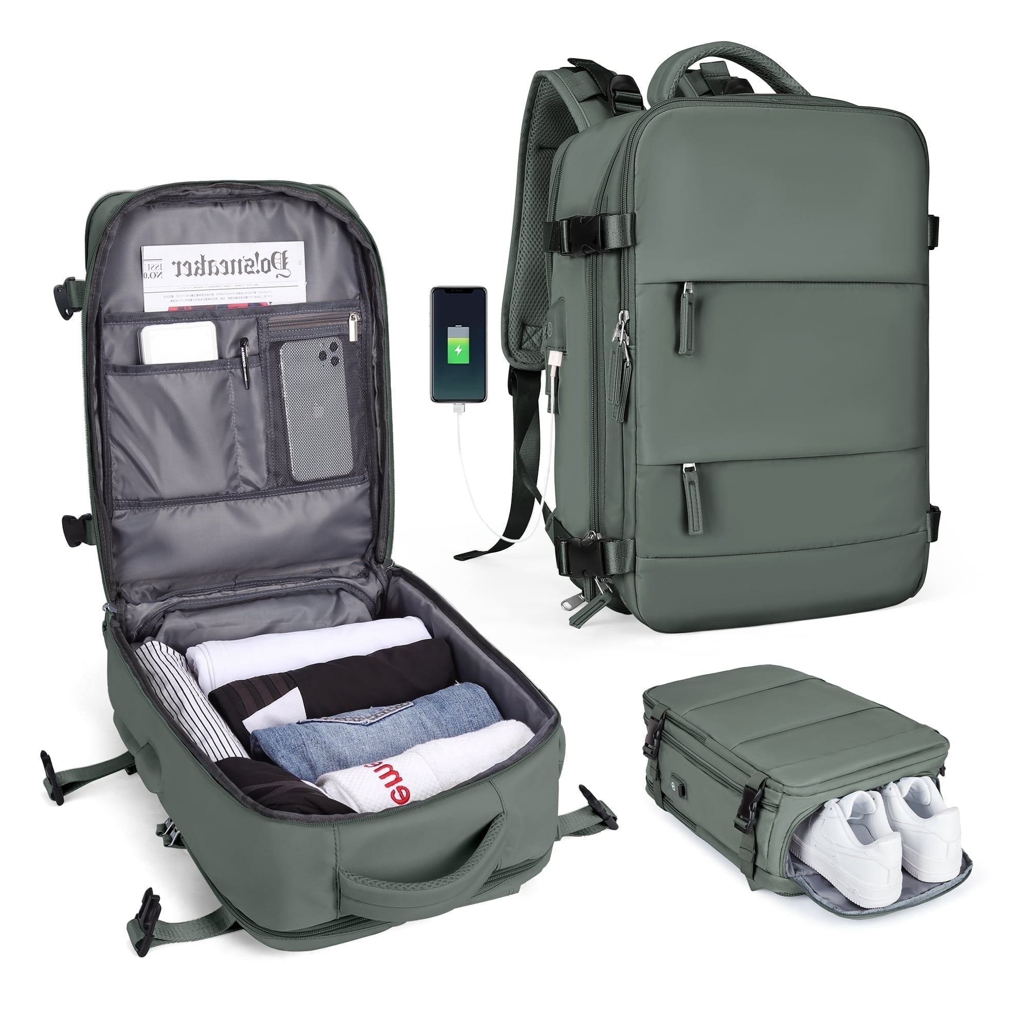 SYCNB Large Travel Backpack, Waterproof, Flight Approved, Olive Green ...