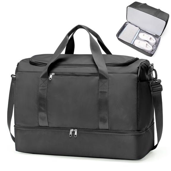 SYCNB Large Travel Duffel Bag, Weekender Overnight Bag for Women, Gym Tote Bag with Shoe Compartment, Carry-On Weekend Bag for Women with Wet Pocket for Travel Business, Black