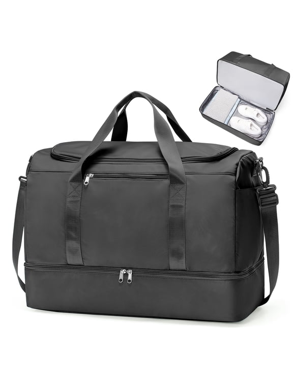 Large Travel Duffel Bag, Weekender Overnight Bag for Women, Gym Tote Bag with Shoe Compartment, Carry-On Weekend Bag for Women with Wet Pocket for Travel Business, Black