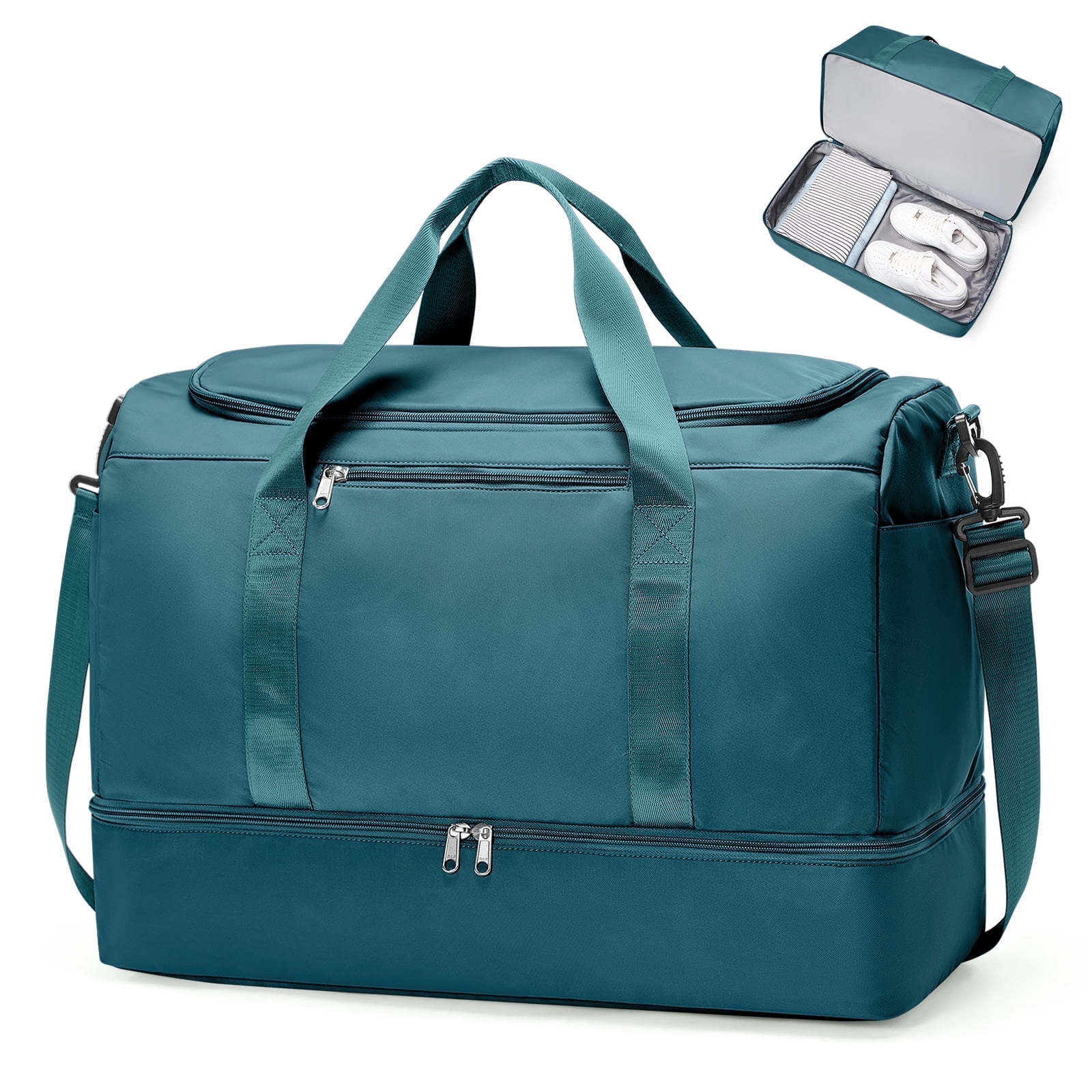 SYCNB Large Travel Duffel Bag, Weekender Overnight Bag for Women, Gym Tote Bag with Shoe Compartment, Carry-On Weekend Bag for Women with Wet Pocket for Travel Business, Peacock Blue