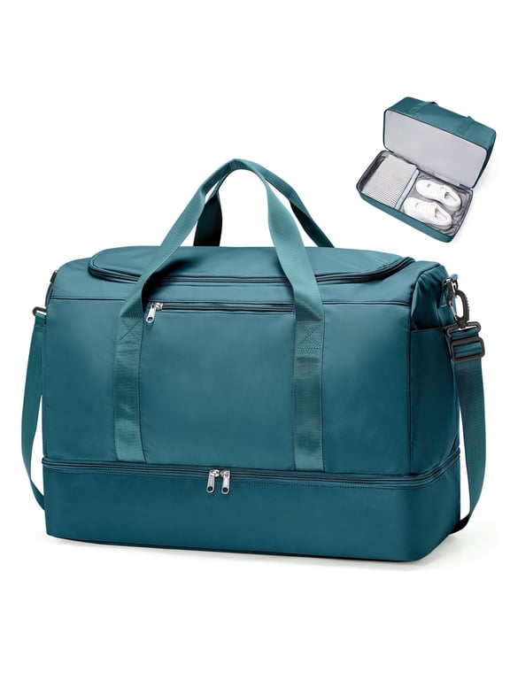Large Travel Duffel Bag, Weekender Overnight Bag for Women, Gym Tote Bag with Shoe Compartment, Carry-On Weekend Bag for Women with Wet Pocket for Travel Business, Peacock Blue