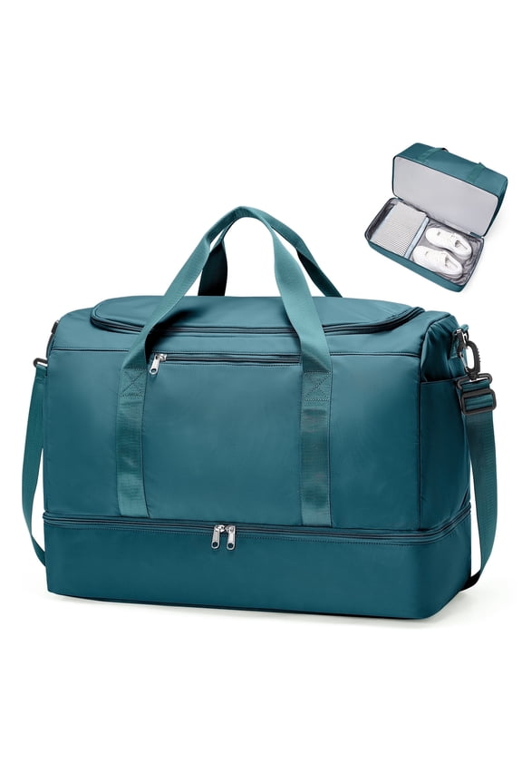 Large Travel Duffel Bag, Weekender Overnight Bag for Women, Gym Tote Bag with Shoe Compartment, Carry-On Weekend Bag for Women with Wet Pocket for Travel Business, Peacock Blue