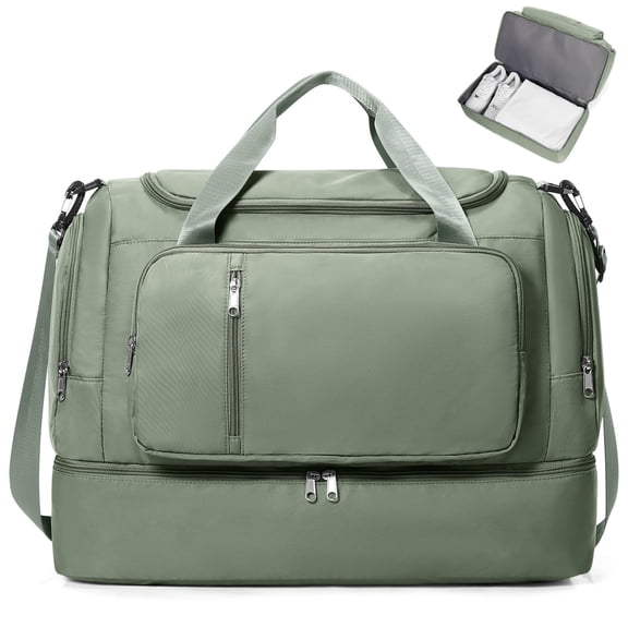 SYCNB Large Weekend Bag for Women, Best Weekender Travel Bag with Shoes Compartment, Duffel Tote Bag for Gym Travel Hospital, Carry-On Overnight Bag, Olive Green