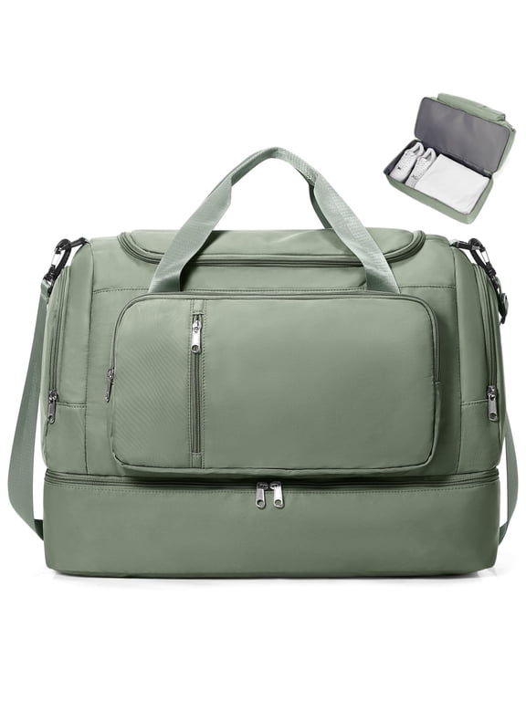 Large Weekend Bag for Women, Best Weekender Travel Bag with Shoes Compartment, Duffel Tote Bag for Gym Travel Hospital, Carry-On Overnight Bag, Olive Green
