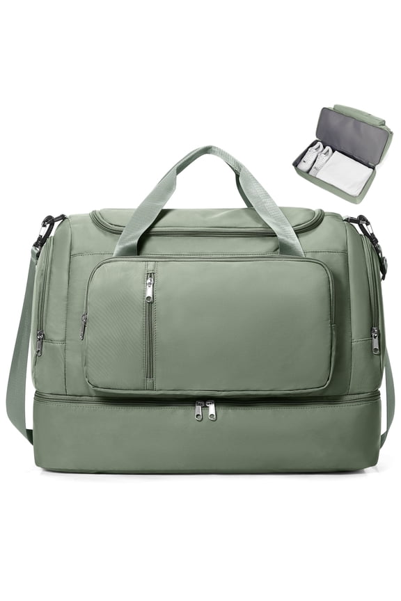 Large Weekend Bag for Women, Best Weekender Travel Bag with Shoes Compartment, Duffel Tote Bag for Gym Travel Hospital, Carry-On Overnight Bag, Olive Green