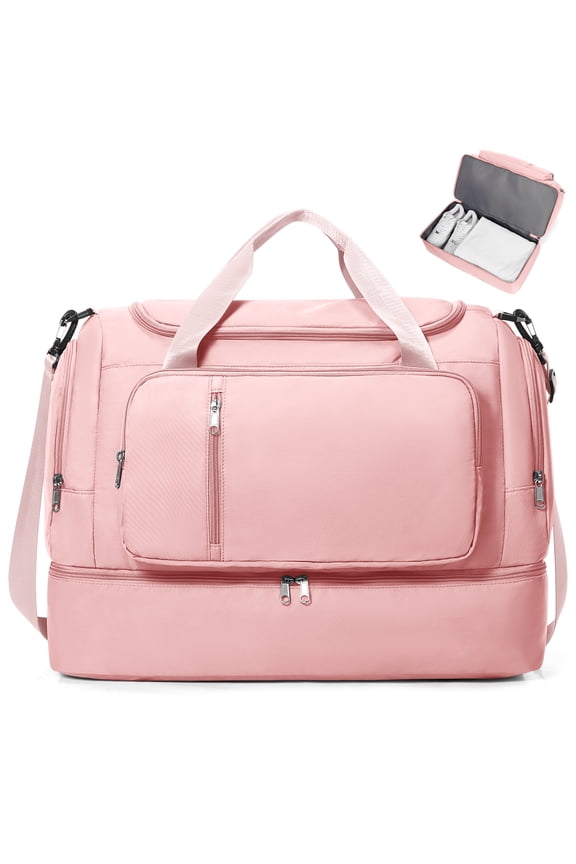 Large Weekend Bag for Women, Best Weekender Travel Bag with Shoes Compartment, Duffel Tote Bag for Gym Travel Hospital, Carry-On Overnight Bag, Pink