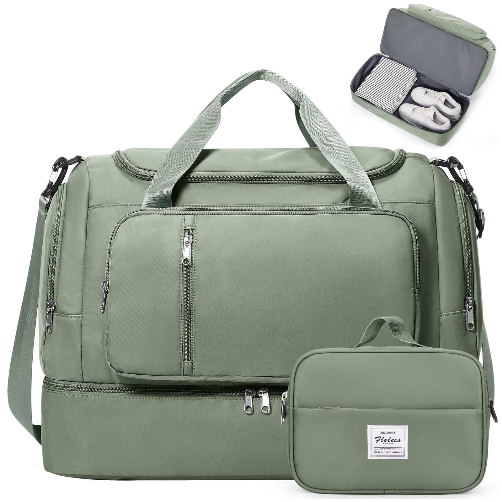SYCNB Large Weekend Bag for Women, Best Weekender Travel Bag with Shoes Compartment & Toiletry Bag, Duffel Tote Bag for Gym Travel Hospital, Carry-On Overnight Bag, Olive Green