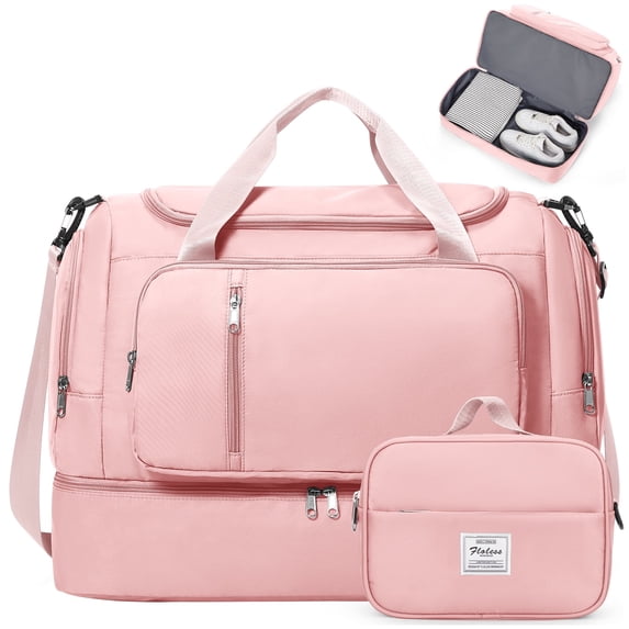 SYCNB Large Weekend Bag for Women, Best Weekender Travel Bag with Shoes Compartment & Toiletry Bag, Duffel Tote Bag for Gym Travel Hospital, Carry-On Overnight Bag, Pink