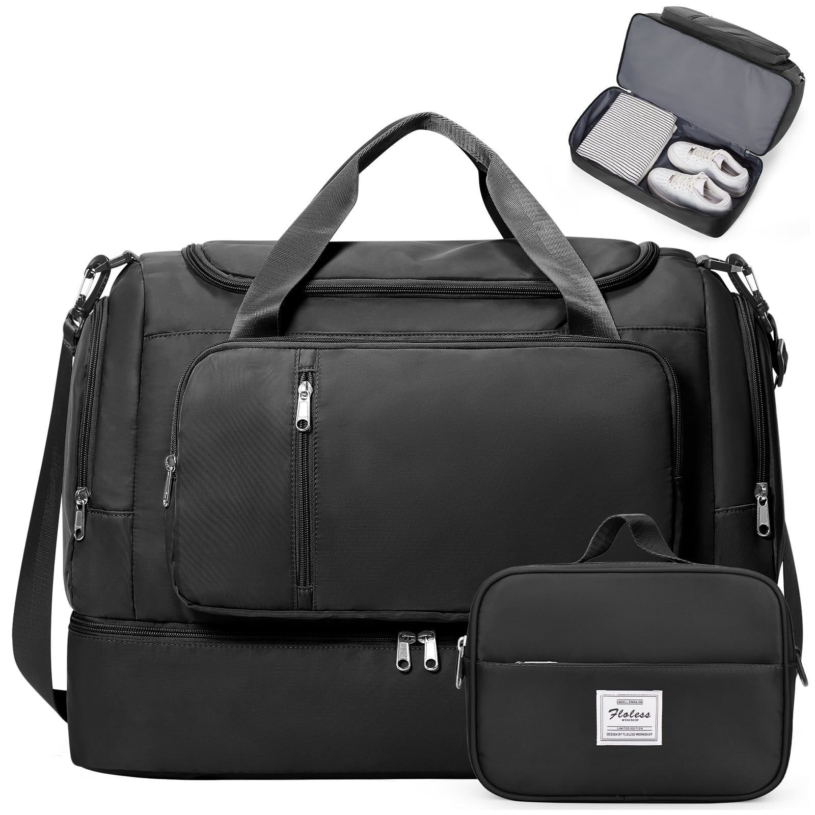 SYCNB Large Weekend Bag for Women, Best Weekender Travel Bag with Shoes Compartment & Toiletry Bag, Duffel Tote Bag for Gym Travel Hospital, Carry-On Overnight Bag, Black