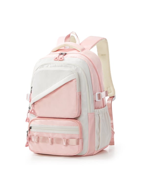 Lightweight Laptop Daypack for Teens, Large Capacity Water Repellent 15.6" Computer Bag with DIY Display Window & Ergonomic Back Support for Middle High School Students, Pink