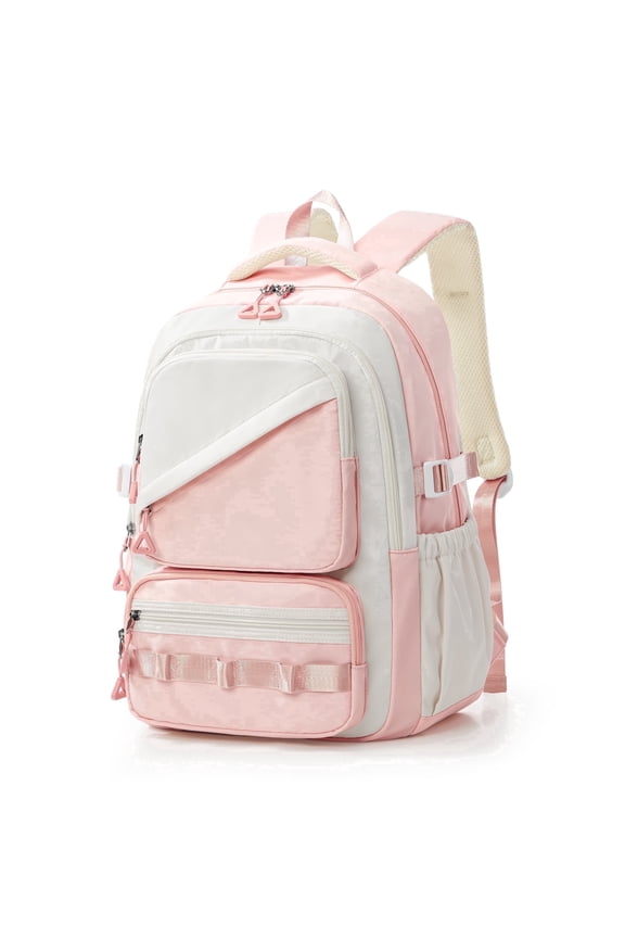 Lightweight Laptop Daypack for Teens, Large Capacity Water Repellent 15.6" Computer Bag with DIY Display Window & Ergonomic Back Support for Middle High School Students, Pink