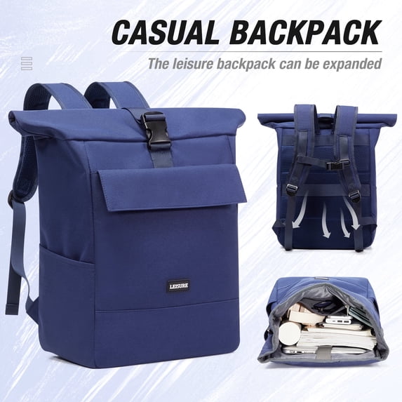 SYCNB Rolltop Backpack for Men & Women, Waterproof Travel Backpack with computer compartment, 24L/27L Expandable Capacity Daypack for Work College Trip, Jewel Blue