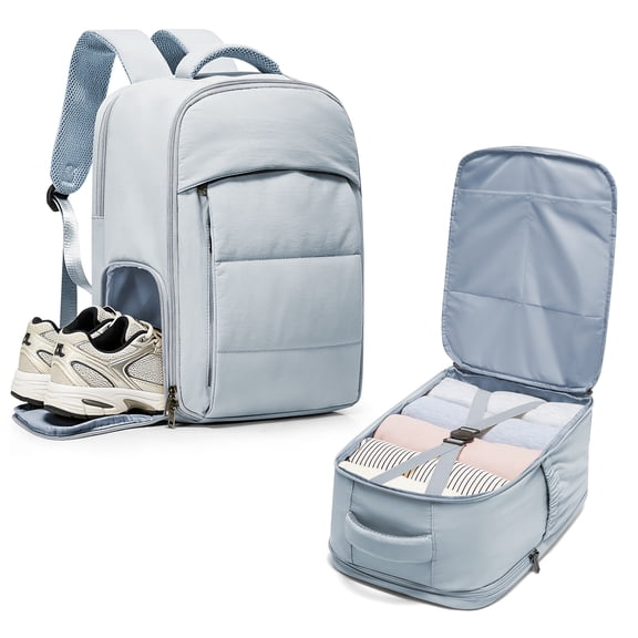 SYCNB Travel Backpack for Women, Lightweight Personal Item Travel Bag, Gym Backpack with Shoe Compartment, Waterproof Carry-On Bag Air-approved, Gray Blue