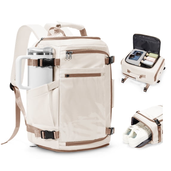 SYCNB Travel Backpack for Women & Men with Large Capacity, Airline Approved Carry On Personal Item Bag for Travel Business Trips, 3-Way Carry Weekender Overnight Laptop Bag Fit for 15.6", Beige Brown