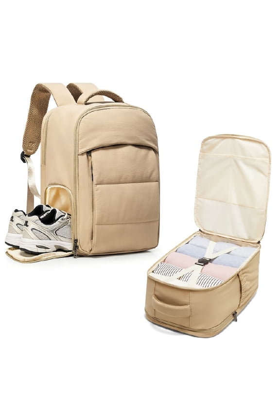 Travel Backpack for Women, Lightweight Personal Item Travel Bag, Gym Backpack with Shoe Compartment, Waterproof Carry-On Bag Air-approved, Beige