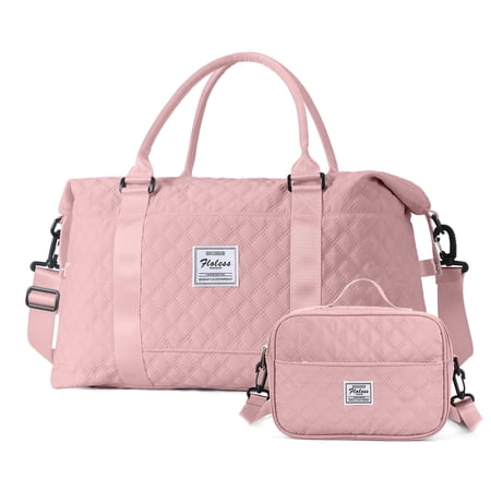 SYCNB Travel Duffle Bag with Toiletry Bag, Weekender Overnight Bag for Women Carry on Bag Hospital Holdalls, Men Casual Sport Gym Tote Bag Personal Item Bag for Airlines with Wet Pocket Pink
