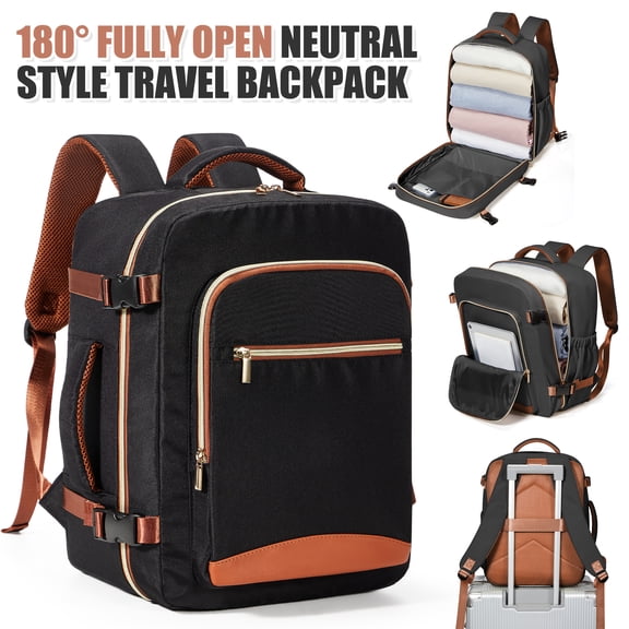 SYCNB Large Travel Backpack for Women & Men, Airline-Approved Carry-On Personal Item Bag, Waterproof Essentials Weekender overnight Backpacks for Work Business Trips, Black