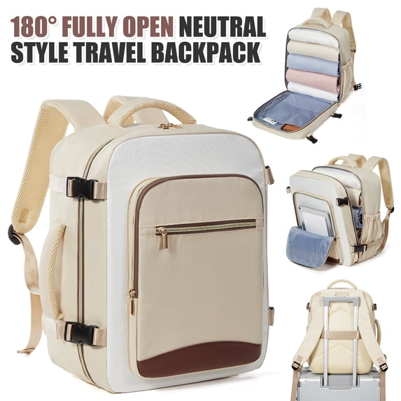 SYCNB Large Travel Backpack for Women & Men, Airline-Approved Carry-On Personal Item Bag, Waterproof Essentials Weekender overnight Backpacks for Work Business Trips, Khaki