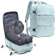 SYCNB Vacuum Travel Backpack for men women, Large Capacity Airline Approved Carry-On Backpack Features USB Charging Port, Waterproof Rucksack Fits 15 Inch Laptop, for Traveling Business, Light Blue