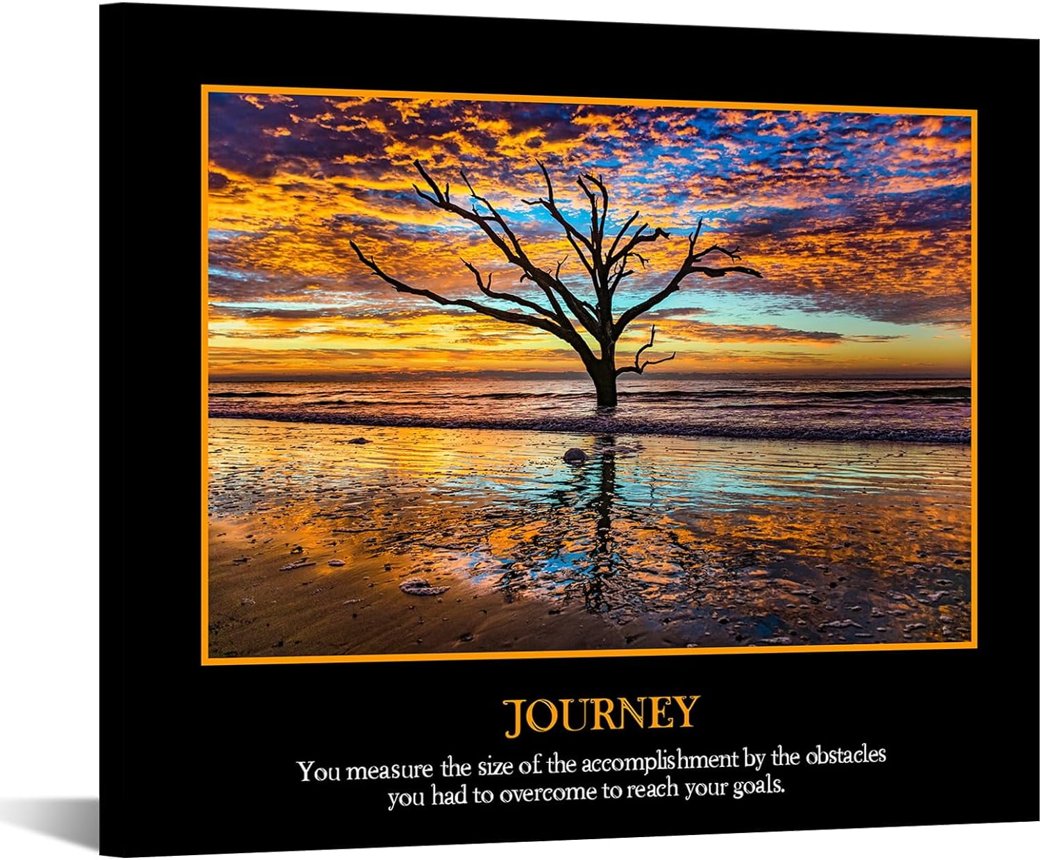 Journey Motivational Quote Canvas Wall Art with Sunset Scene