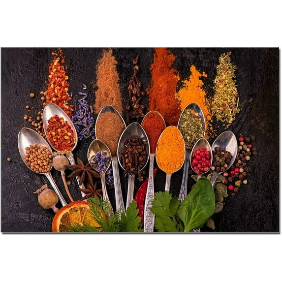 SYDposter Colorful Spices Put on Each Spoon Warm Color Large Artwork for Kitchen Dining Room Wall Art Poster Print Coffee Shop Picture Canvas Painting Home Hallway Decor Unframed 16x24inch