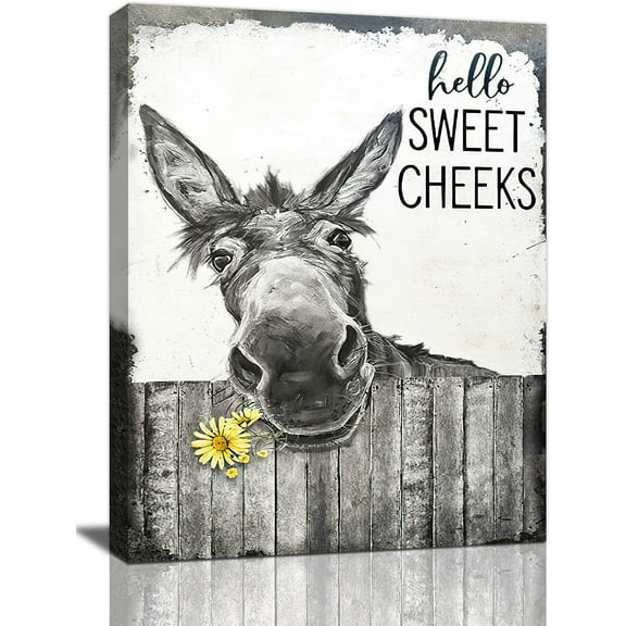 SYDposter Farmhouse Bathroom Wall Art Donkey Poster Funny Donkey Pictures for Wall Rustic Canvas Print Black and White Painting Animal Wall Décor Country Vintage Unframed Artwork 8"x12"