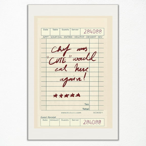 SYDposter Guest Check Canvas Wall Art, Chef Was Cute Would Eat Here Again Poster, Funny Kitchen Wall Decor, Trendy Beige and Red Neutral Art Print, Funky Dining Room Art for Wall 16x24in Unframed