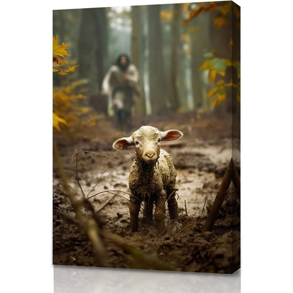 SYDposter Jesus Running After Lost Lamb Canvas Wall Art Christian Wall Decor HD Print Jesus Paintings for Living Room Bedroom Decoration Room Unframed 16x24in