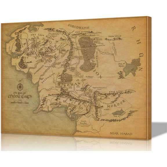 SYDposter Lord of The Rings Poster Map of Middle Earth Lord of The Rings Wall Art Middle Earth Map Poster Unframed Middle Earth Map LOTR Poster for Living Room Bedroom Decor (24''Hx36''W)