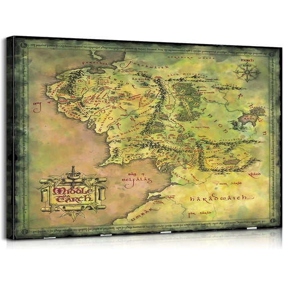 SYDposter Map of Middle Earth Canvas Wall Art Lord of The Rings Poster ...