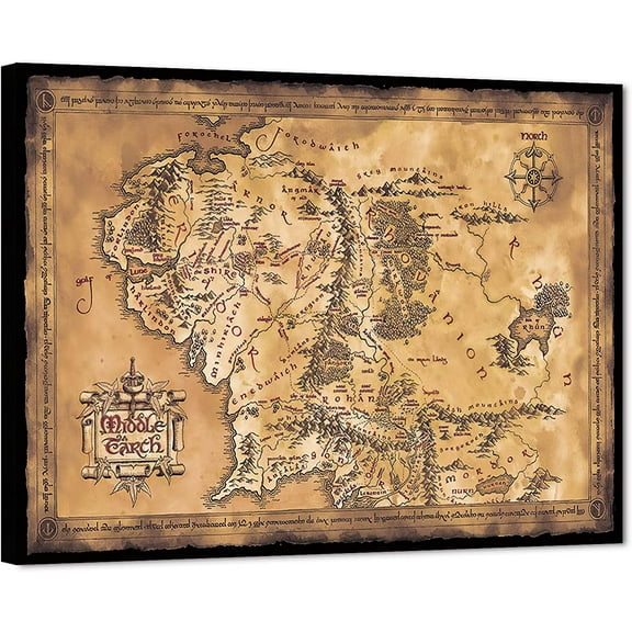 SYDposter Middle Earth Map Canvas Wall Art Movie Map HD Print - Retro Middle Earth Map Canvas Painting for Home Wall Decor, Vintage Movie World Map Poster Unframed Artwork for Room Decor (18" Hx24 W)