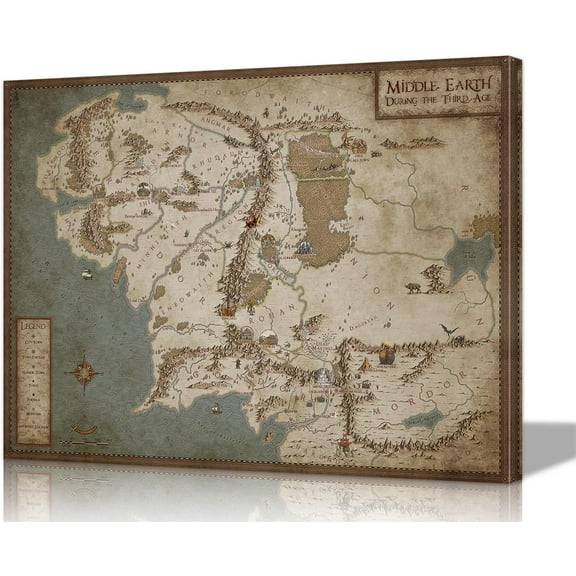SYDposter Middle Earth Map Wall Decor Map of Middle Earth Canvas Art Maps of Middle Earth Wall Art Middle Earth Poster Map of Middle Earth Picture for Game Room Decor (24''Hx36''W)