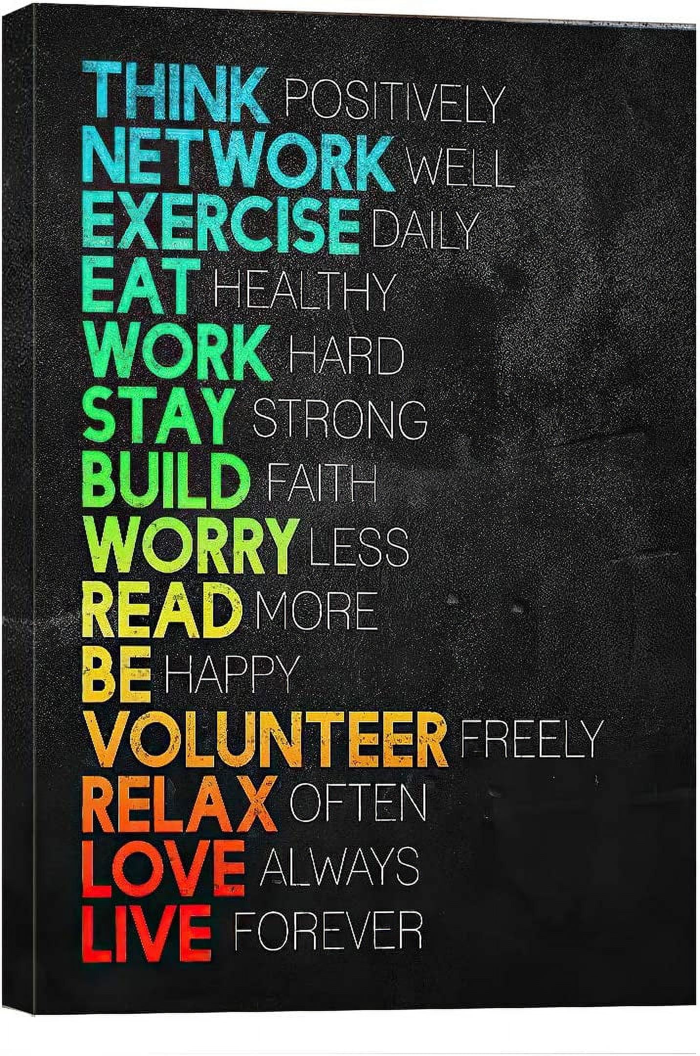 Motivational Black Canvas Wall Art with Colorful Quotes, 16" x 12"