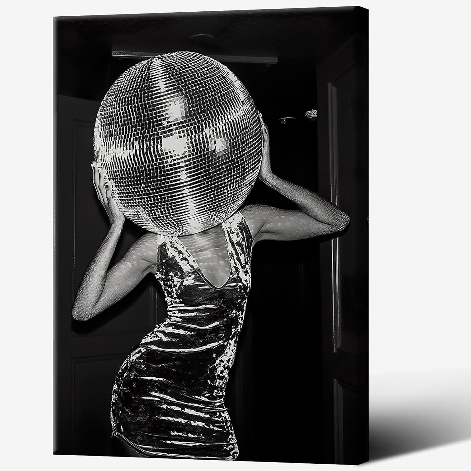 Retro Black and White Disco Ball Canvas Wall Art