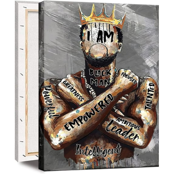 SYDposter Unframed African American Wall Art Inspirational Black Man Men Portrait Wall Art Afro King Poster Abstract Motivational Quotes Canvas Prints Painting Decor for Black Man Gift