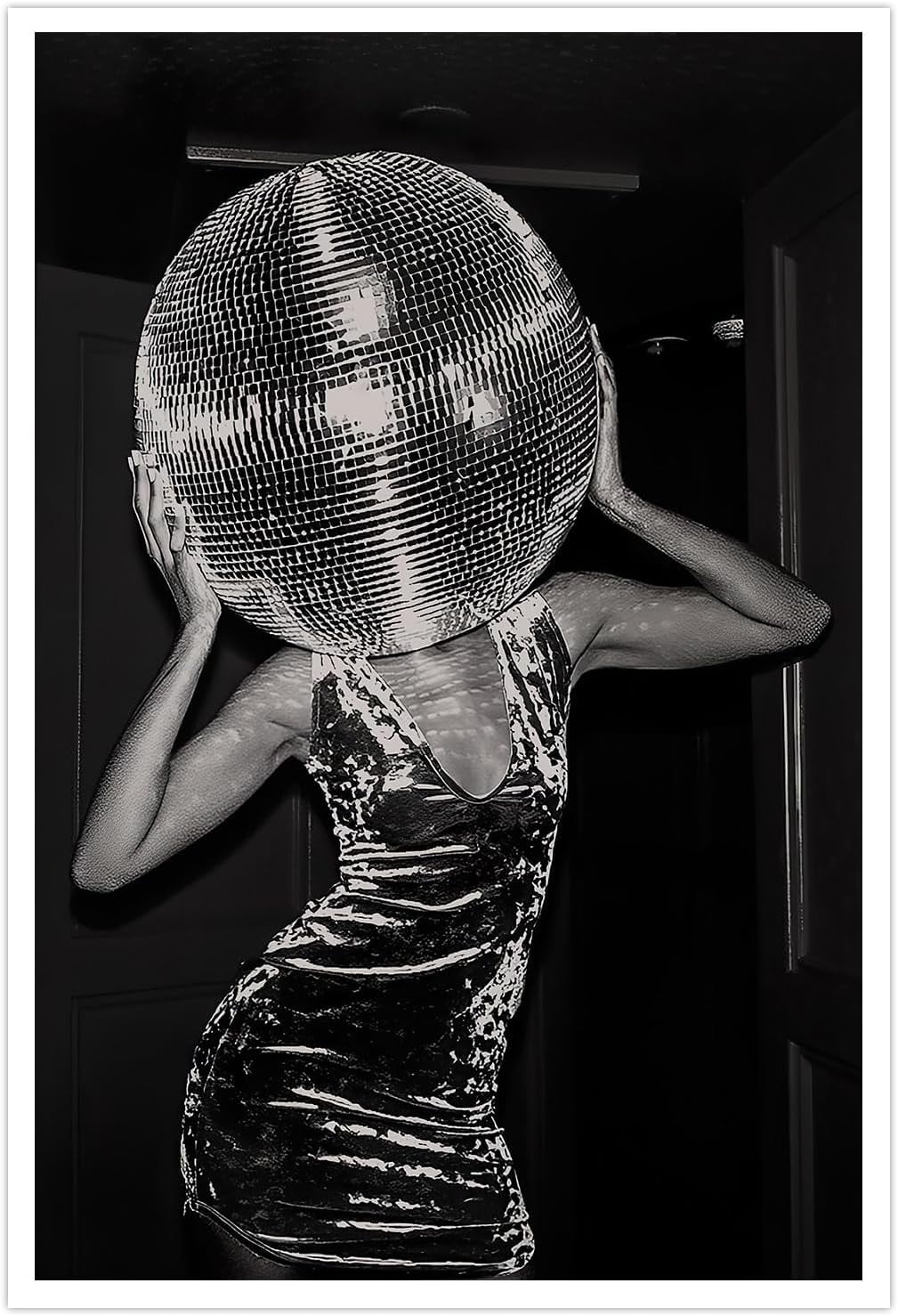 Retro Black and White Disco Ball Canvas Wall Art