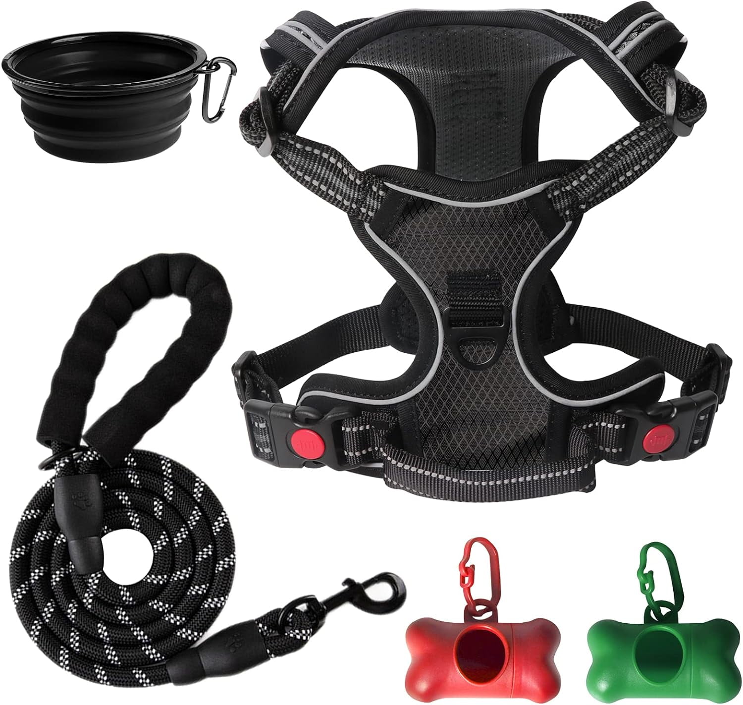 SYEENIFY No Pull Dog Harness, Adjustable Soft Padded Dog Vest, Medium Large Dog Harness with 5FT Dog Leash,Reflective No-Choke Pet Oxford Vest with Easy Control Handle Black