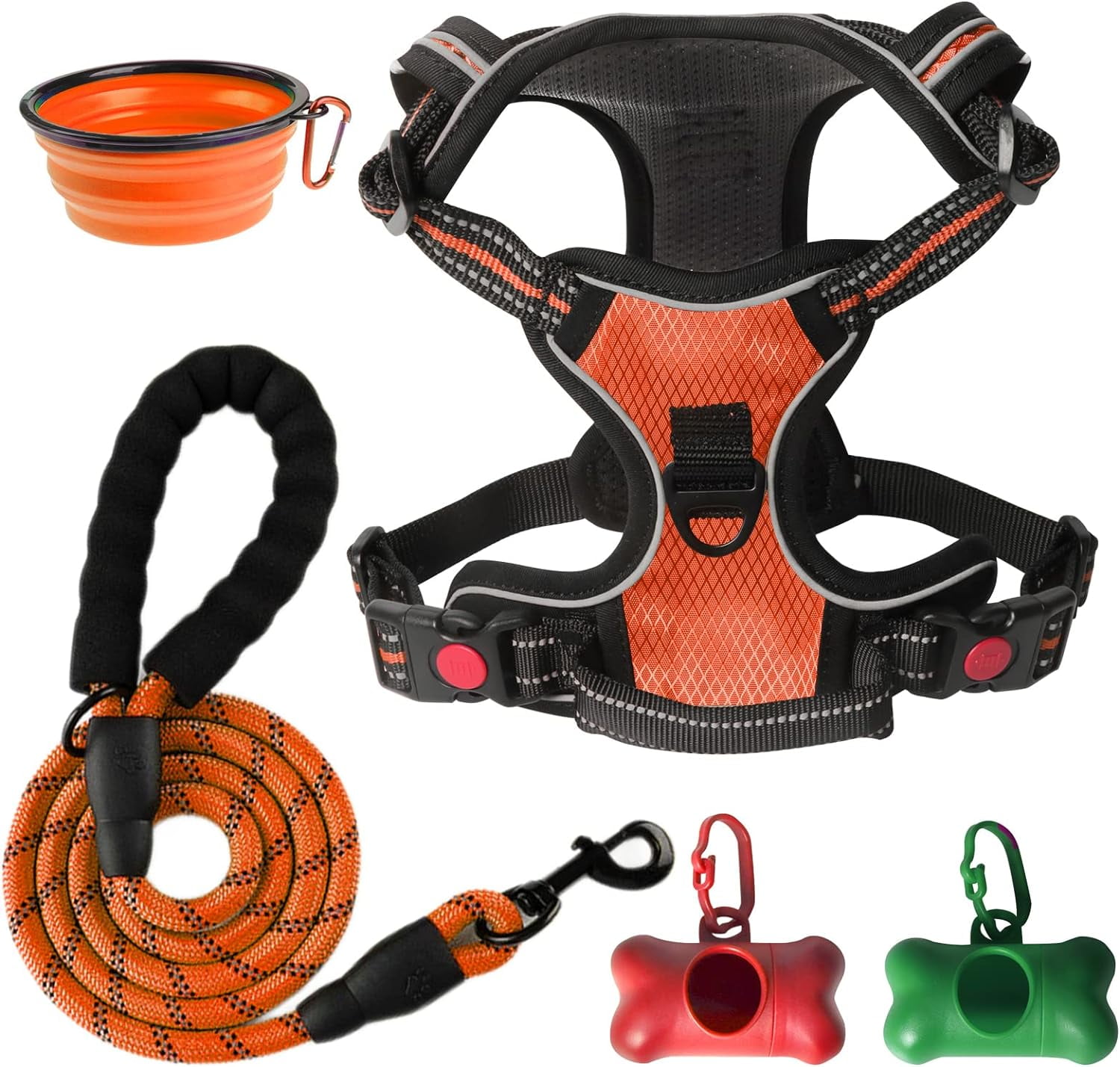 SYEENIFY No Pull Dog Harness, Adjustable Soft Padded Dog Vest, Medium Large Dog Harness with 5FT Dog Leash,Reflective No-Choke Pet Oxford Vest with Easy Control Handle orange XL