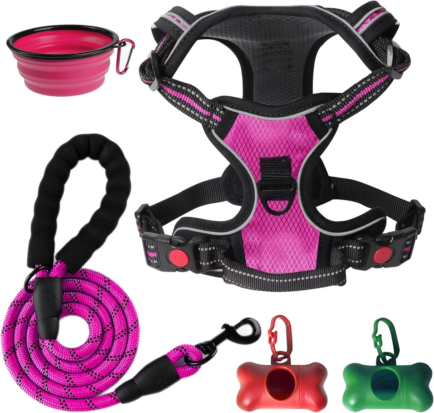 SYEENIFY No Pull Dog Harness, Adjustable Soft Padded Dog Vest, Medium Large Dog Harness with 5FT Dog Leash,Reflective No-Choke Pet Oxford Vest with Easy Control Handle pink small